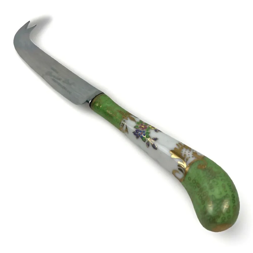 VTG Sheffield England Stainless Steel Cheese Knife Porcelain Handle Green Floral